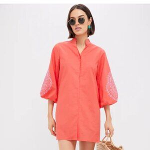 Coral with Lavender Embroidery mini Wisteria Caftan